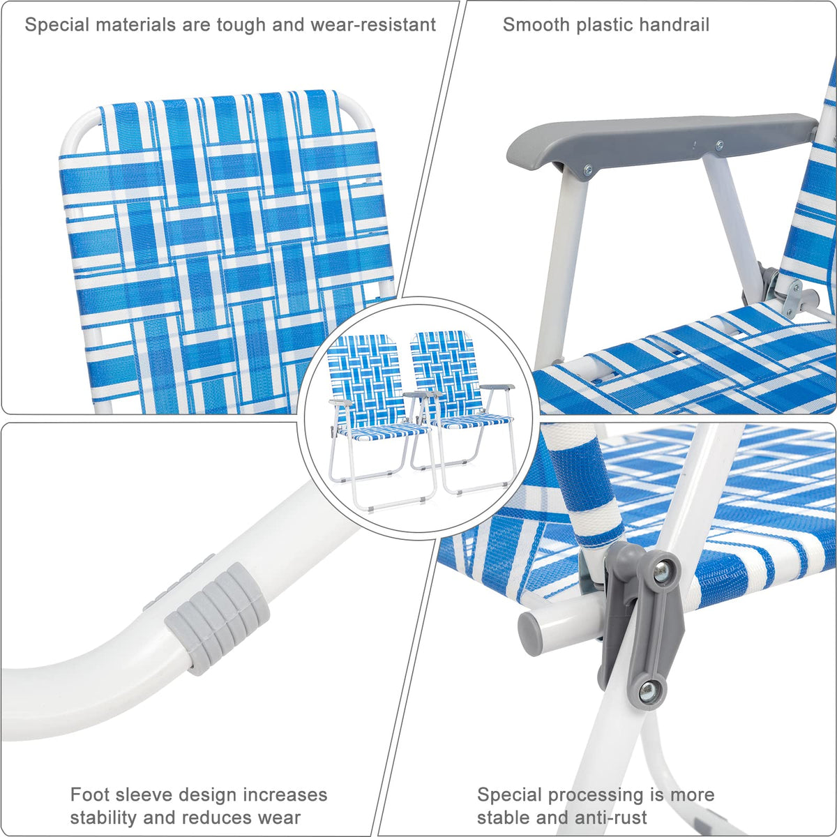 Set of 2 Blue & White Webbed Folding Chairs D6693