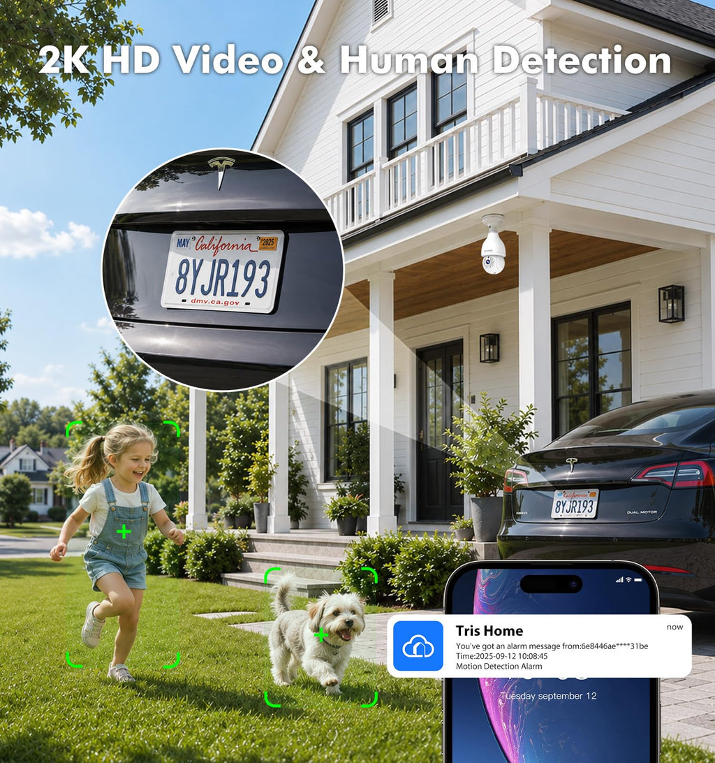 2K Light Bulb Security Camera, 5G/2.4G WiFi, 2 Pack J87736
