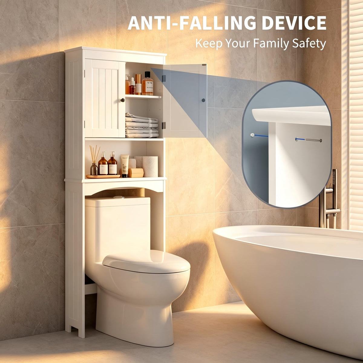 Over The Toilet Storage Cabinet with Open Shelf White Z225