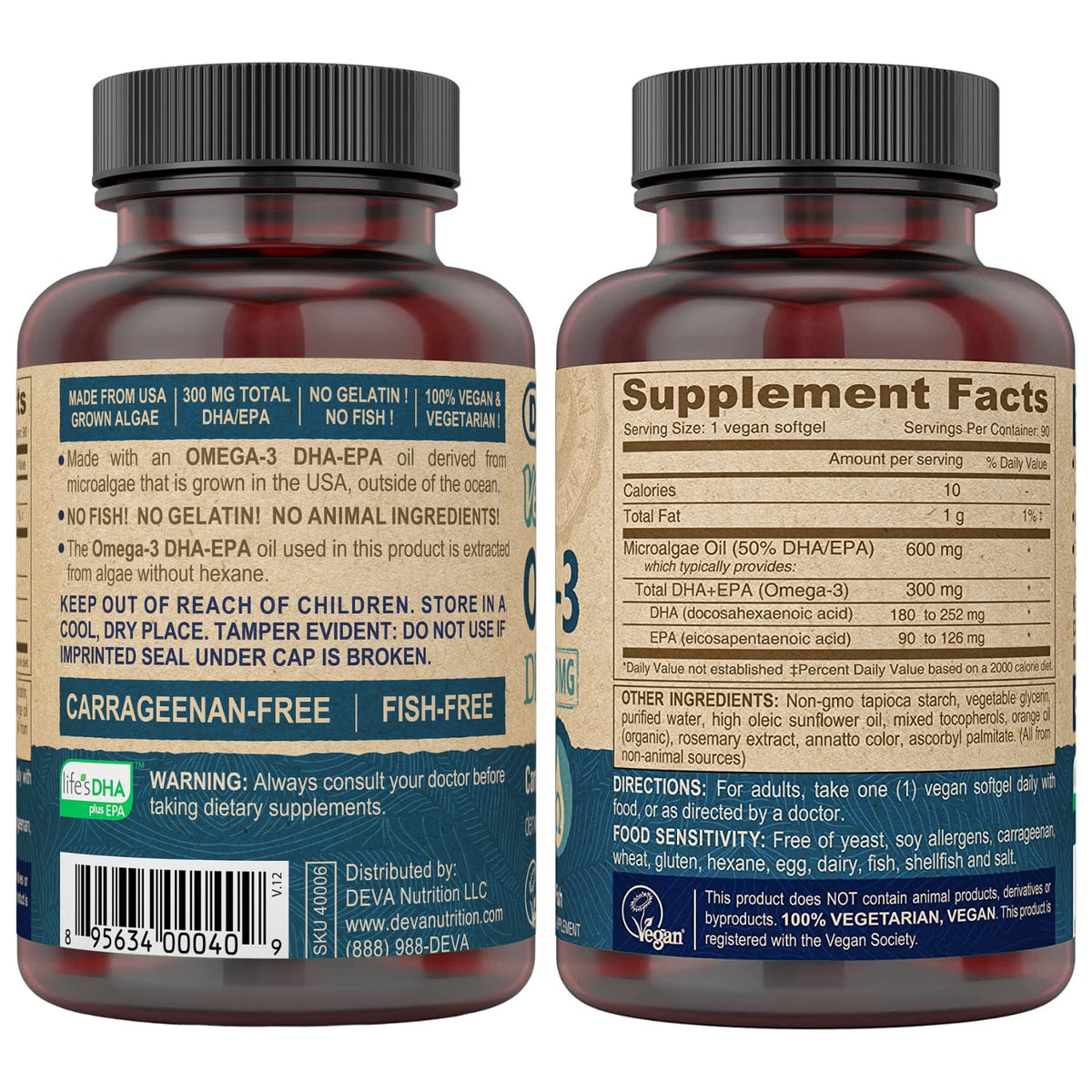 Vegan Omega-3 DHA EPA 300 mg 90 Softgels B833