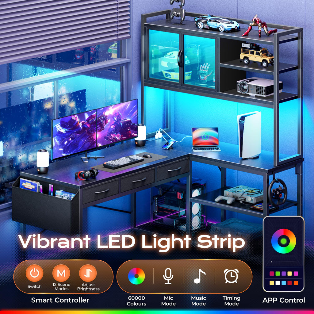 57.5 Inch L Shaped Gaming Desk with Power Outlets Q9847