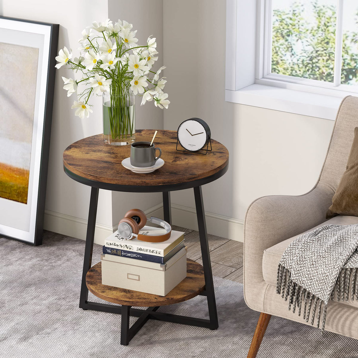 2 Tier Round End Table with Storage Shelf H41168