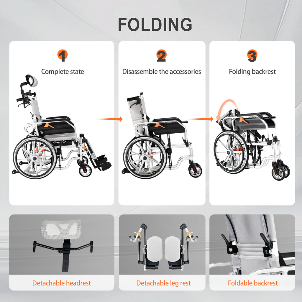 5-in-1 Reclining Wheelchair with 18.5" Wide Seat S2794
