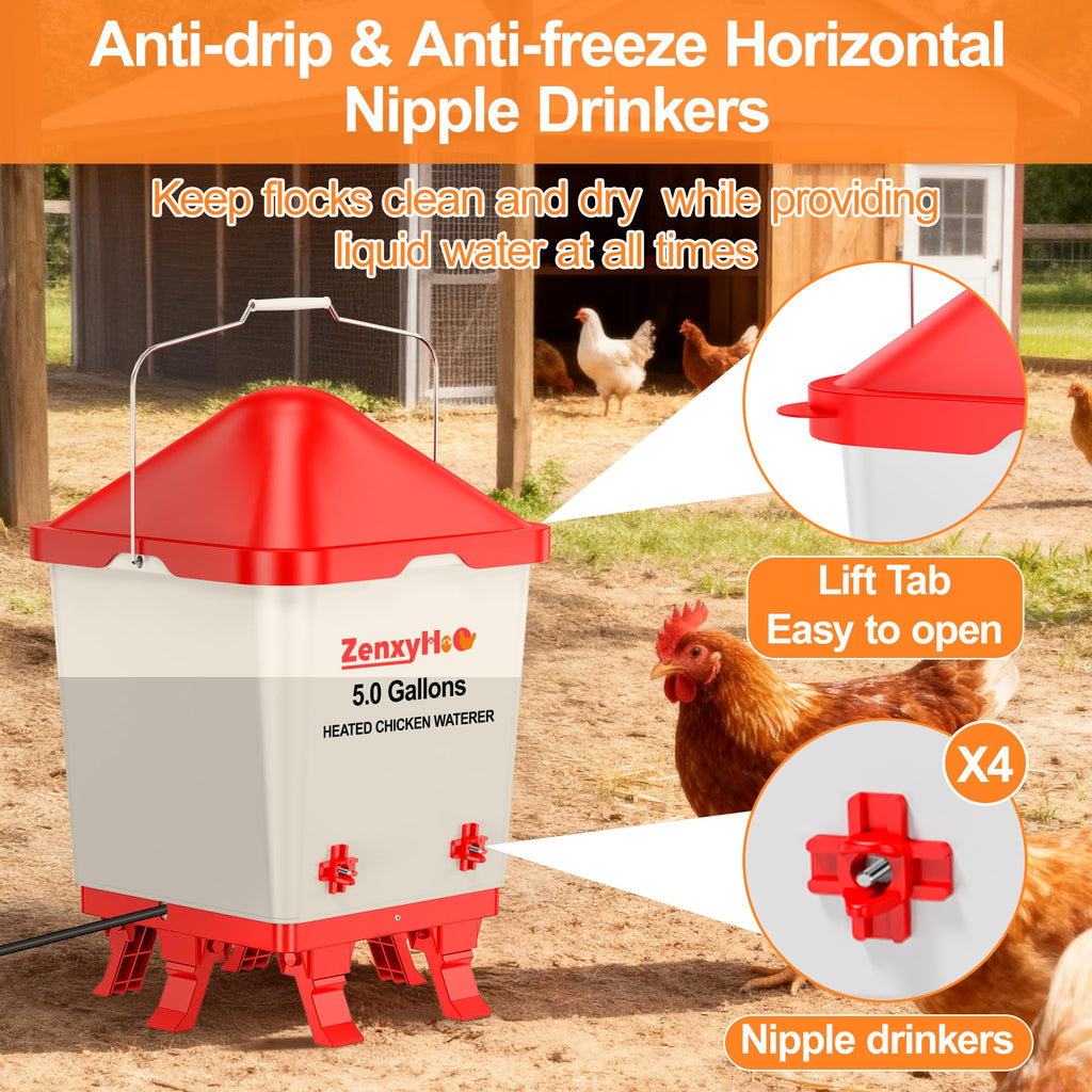5.0 Gal Heated Chicken Waterer Bucket E6691