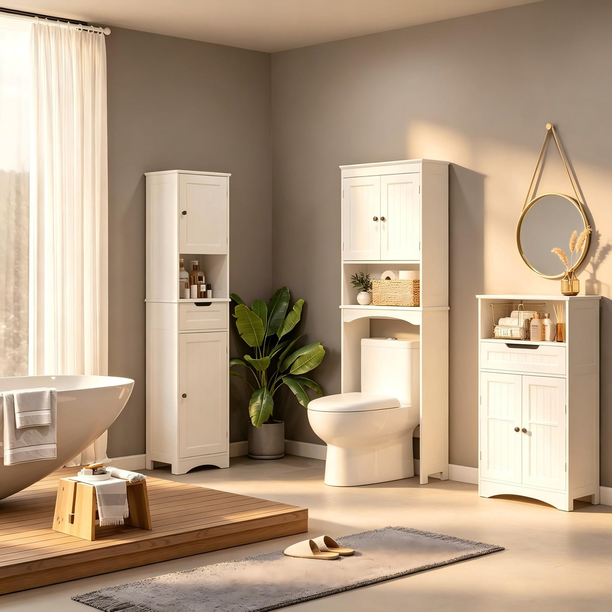 Over The Toilet Storage Cabinet with Open Shelf White Z225