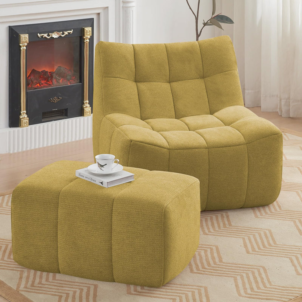 Yellow Memory Foam Bean Bag Chair with Ottoman Q104703