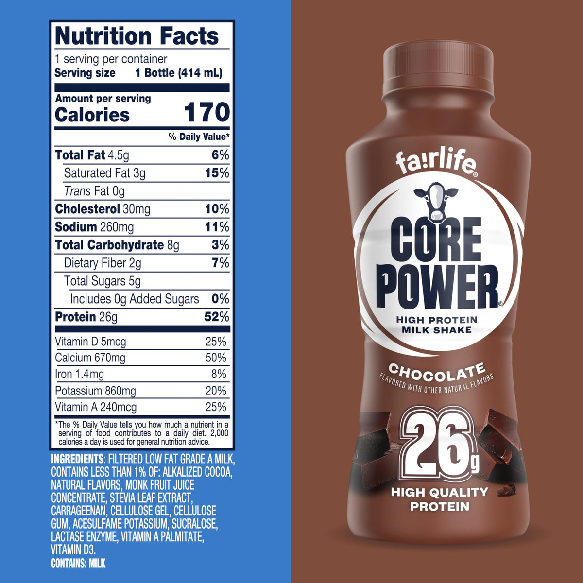 26g Protein Chocolate Milk Shakes 14 Fl Oz (Pack of 12) Q2857
