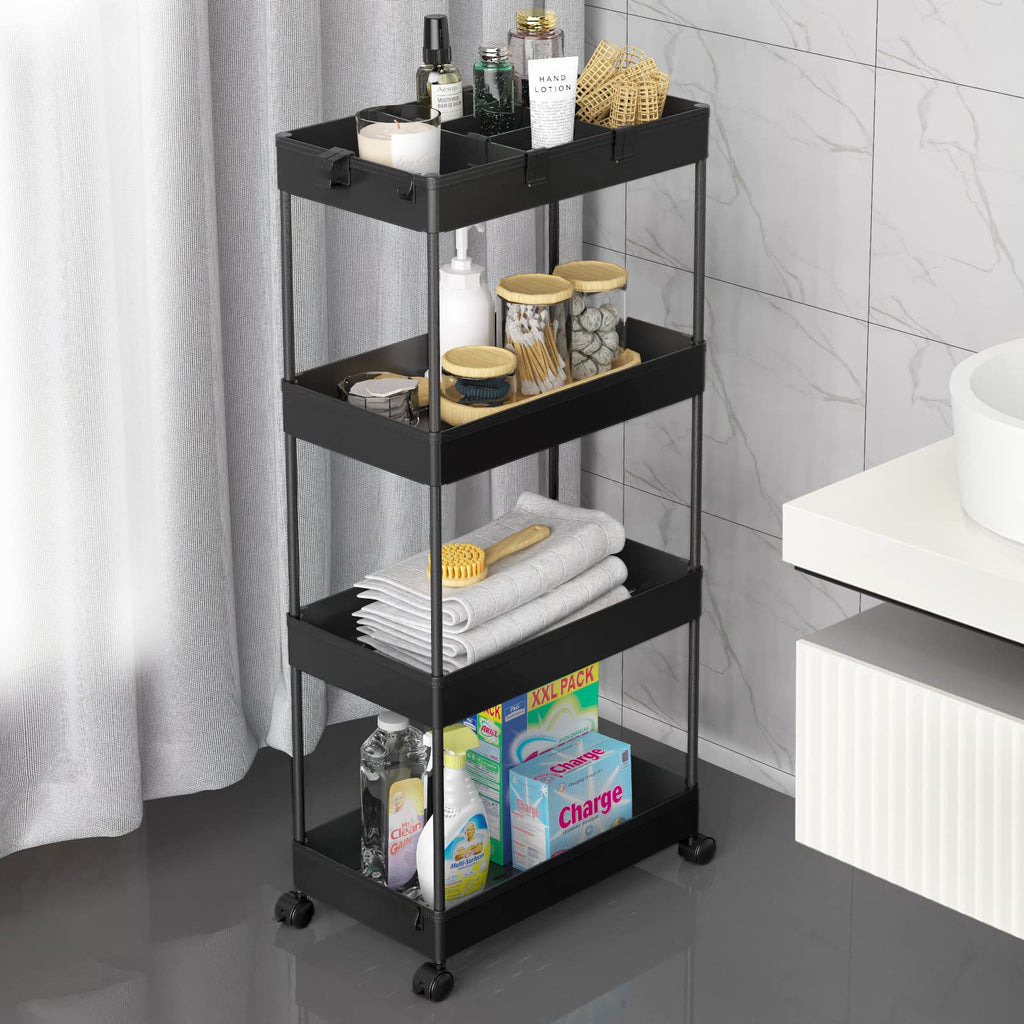 4 Tier Rolling Cart with Wheels and 3 Hanging Baskets L17920