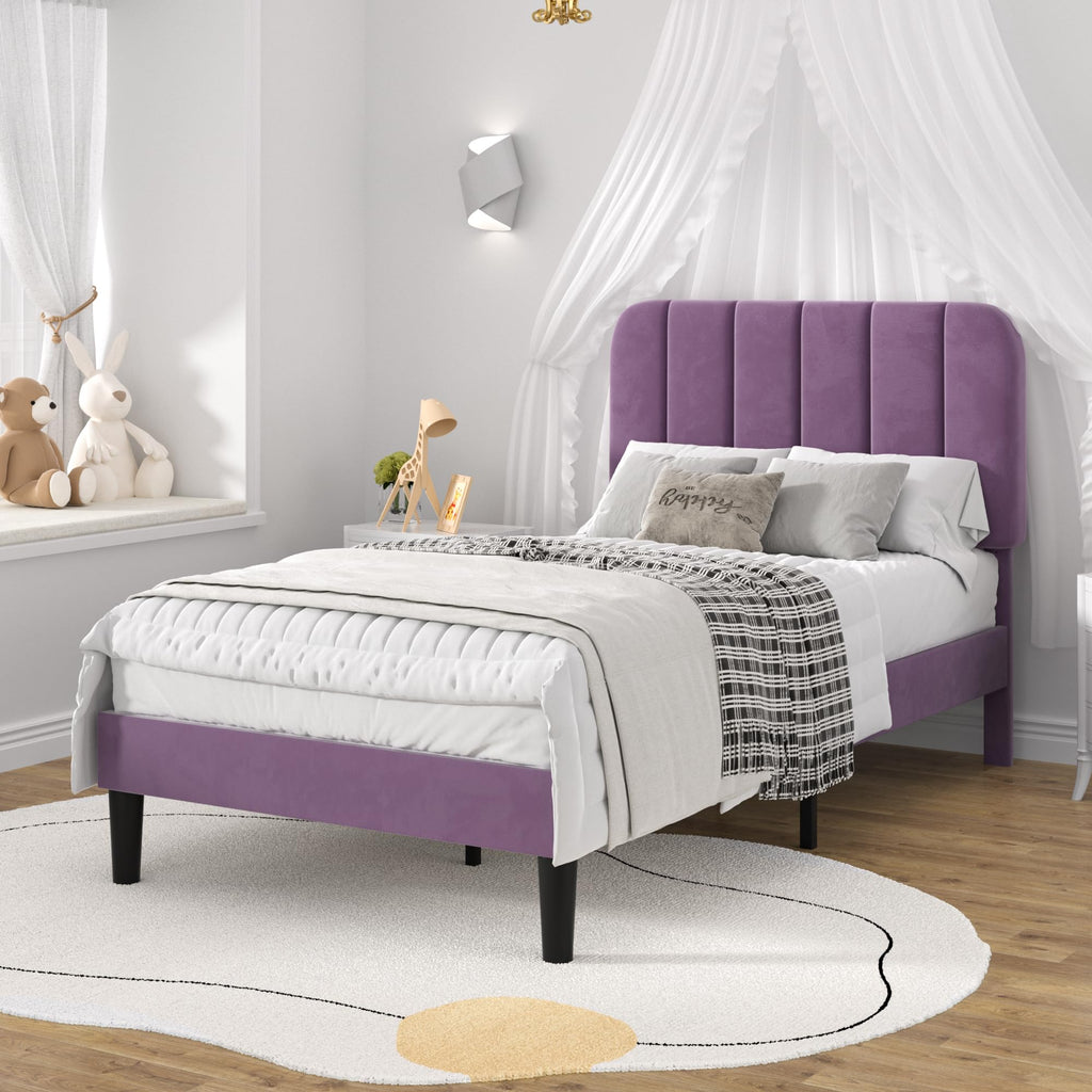 Twin Size Velvet Upholstered Platform Bed Frame L12432