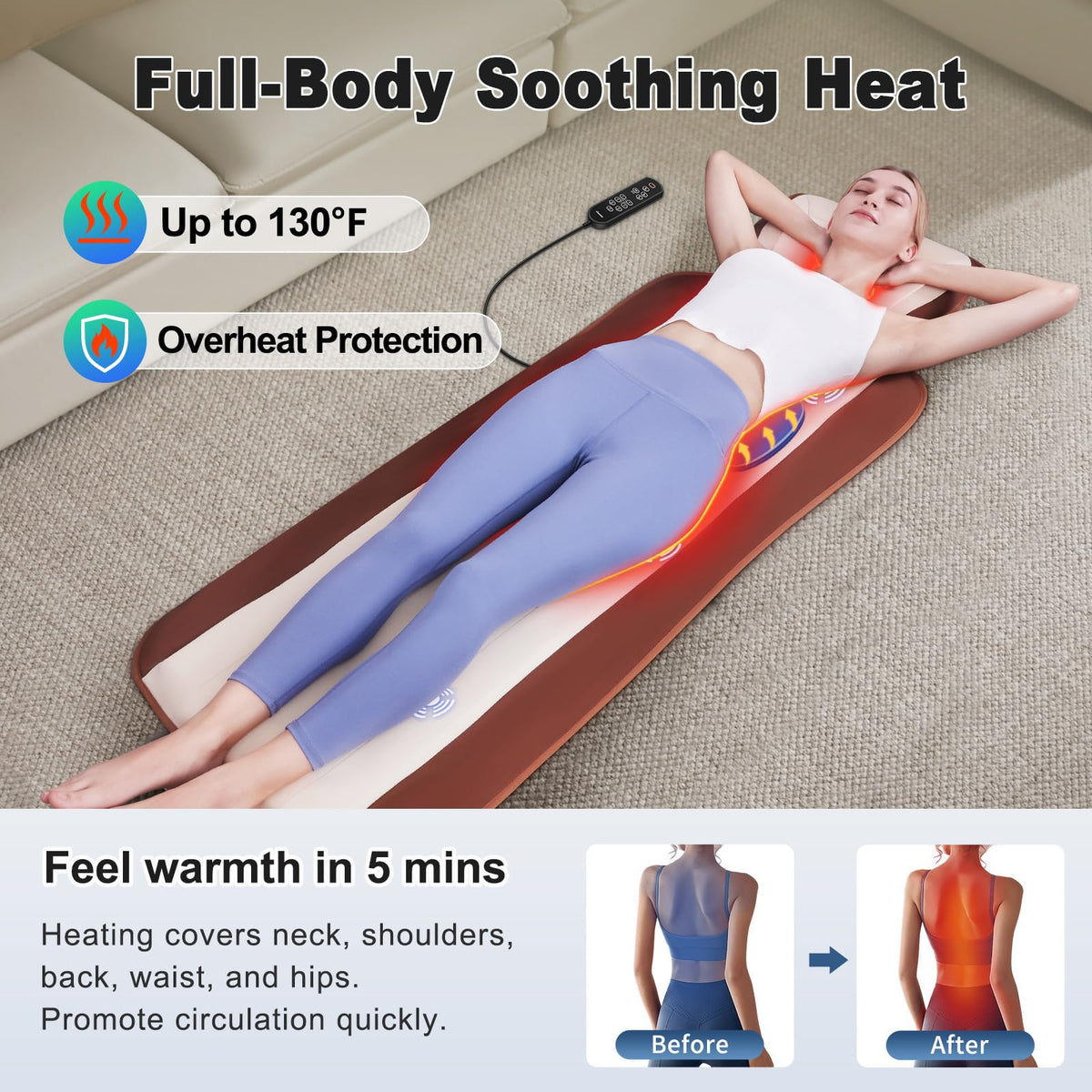 Full Body Massage Mat with 3 Heating Zones D600