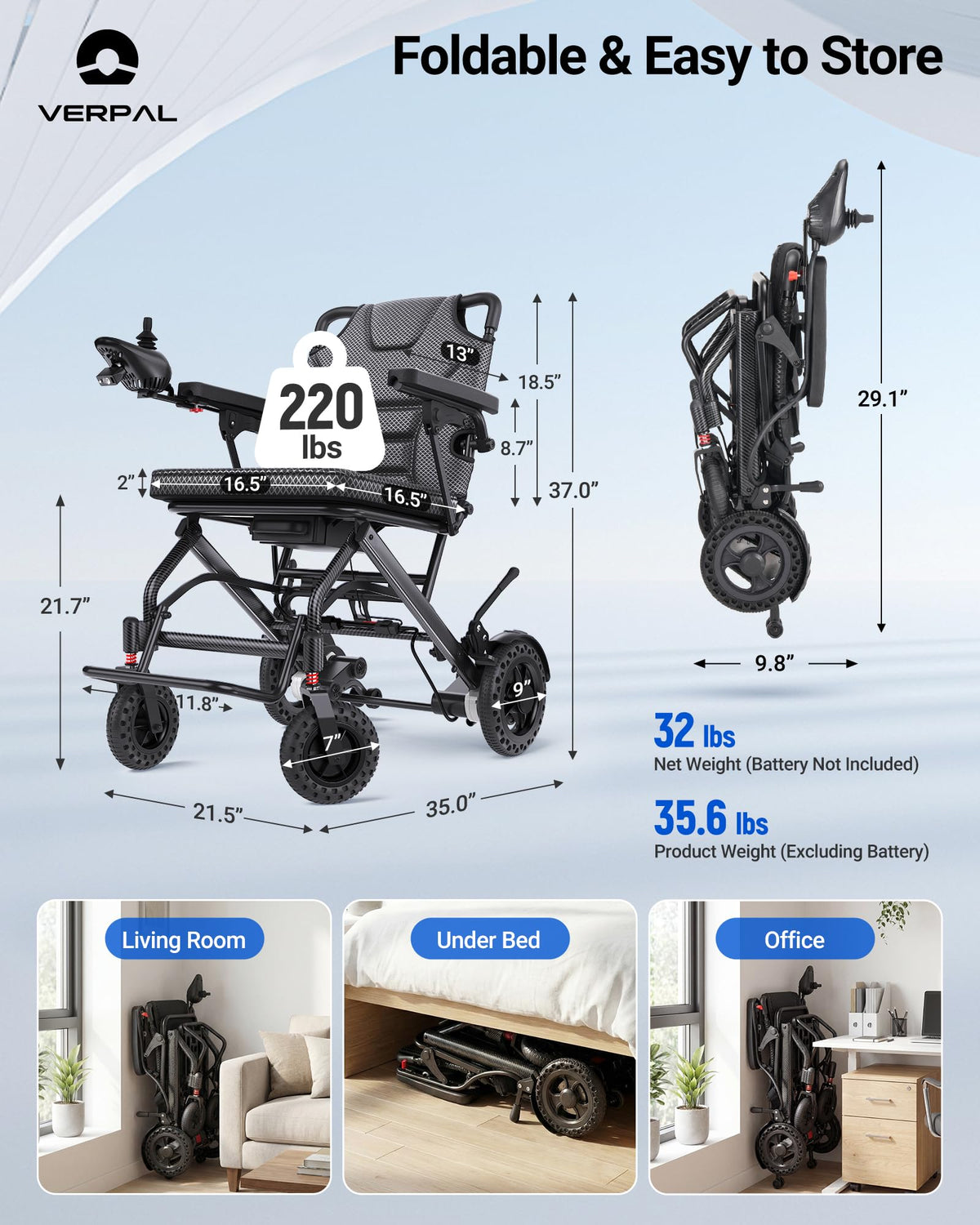 32lbs Foldable Electric Wheelchair 360W Dual Motor 220 lbs Capacity R46537