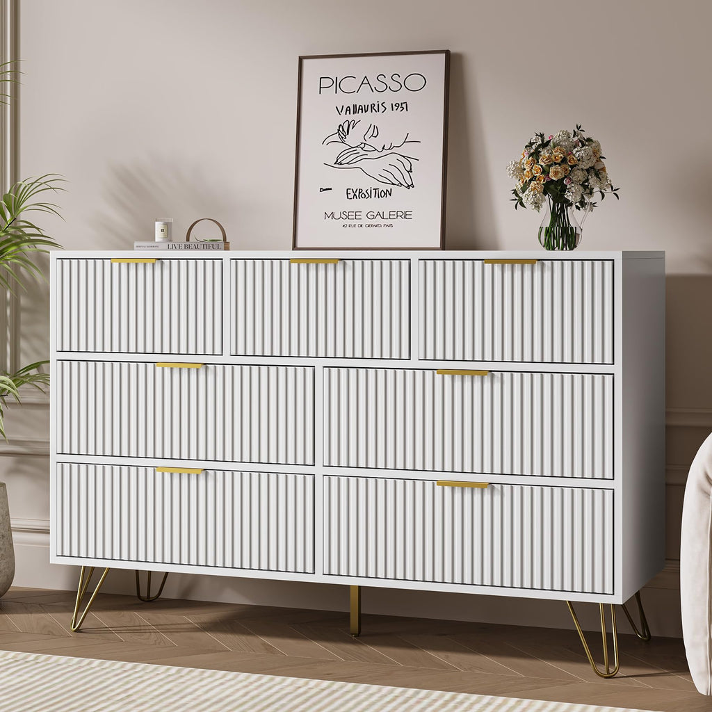 White 7 Drawer Fluted Dresser R2579