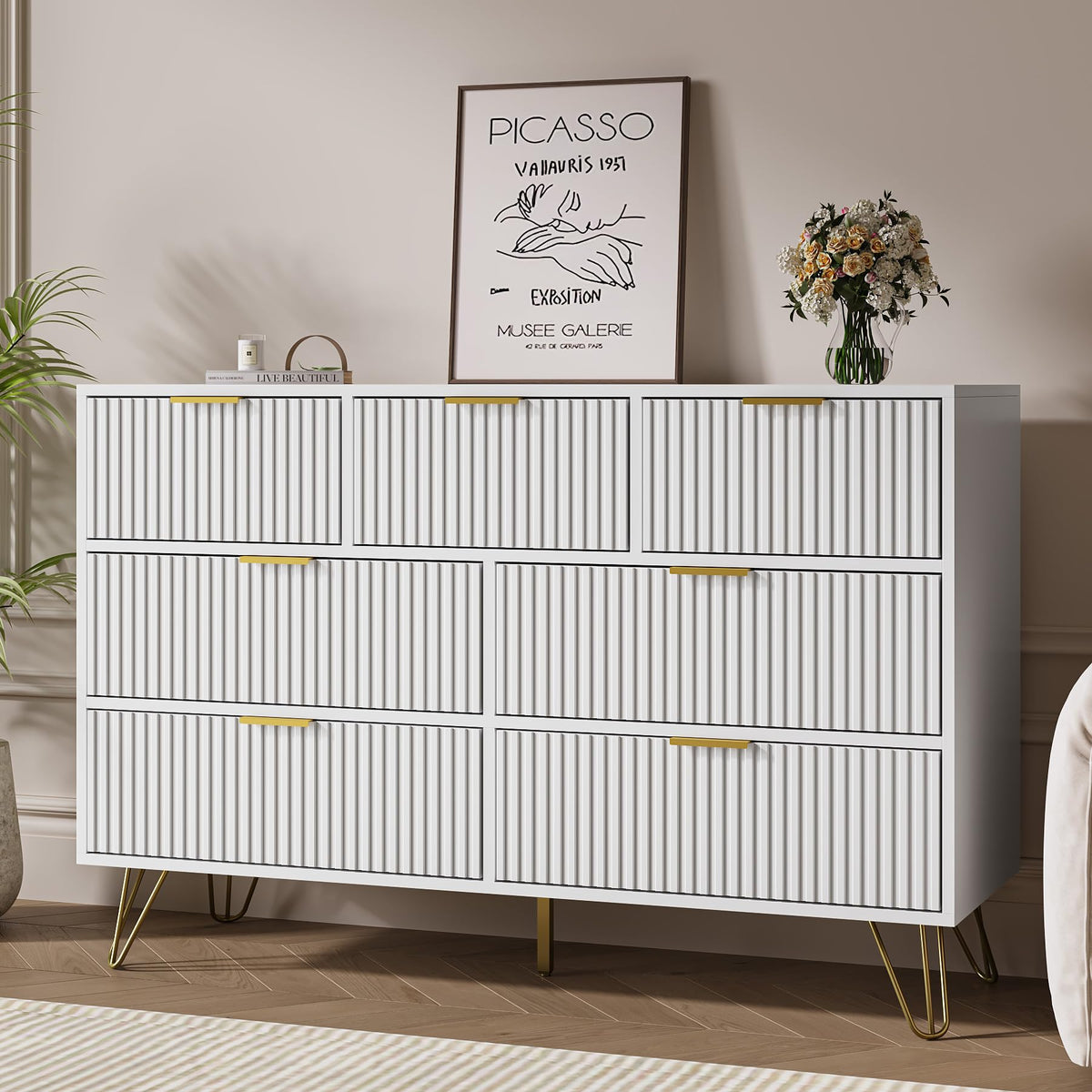 White 7 Drawer Fluted Dresser R2579