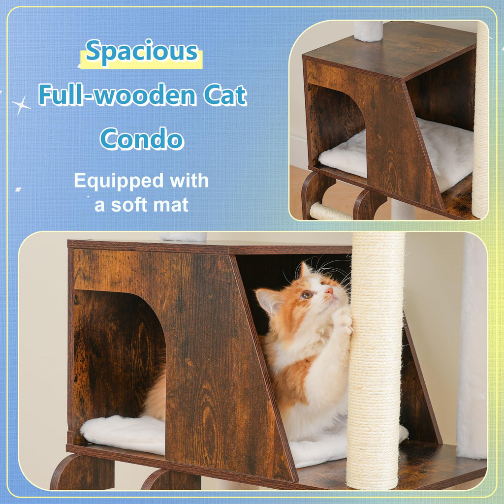Wooden Cat Tree with Large Platforms Y8661