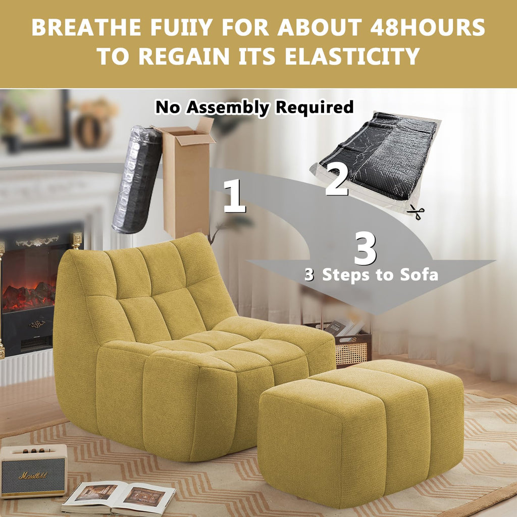 Yellow Memory Foam Bean Bag Chair with Ottoman Q104703