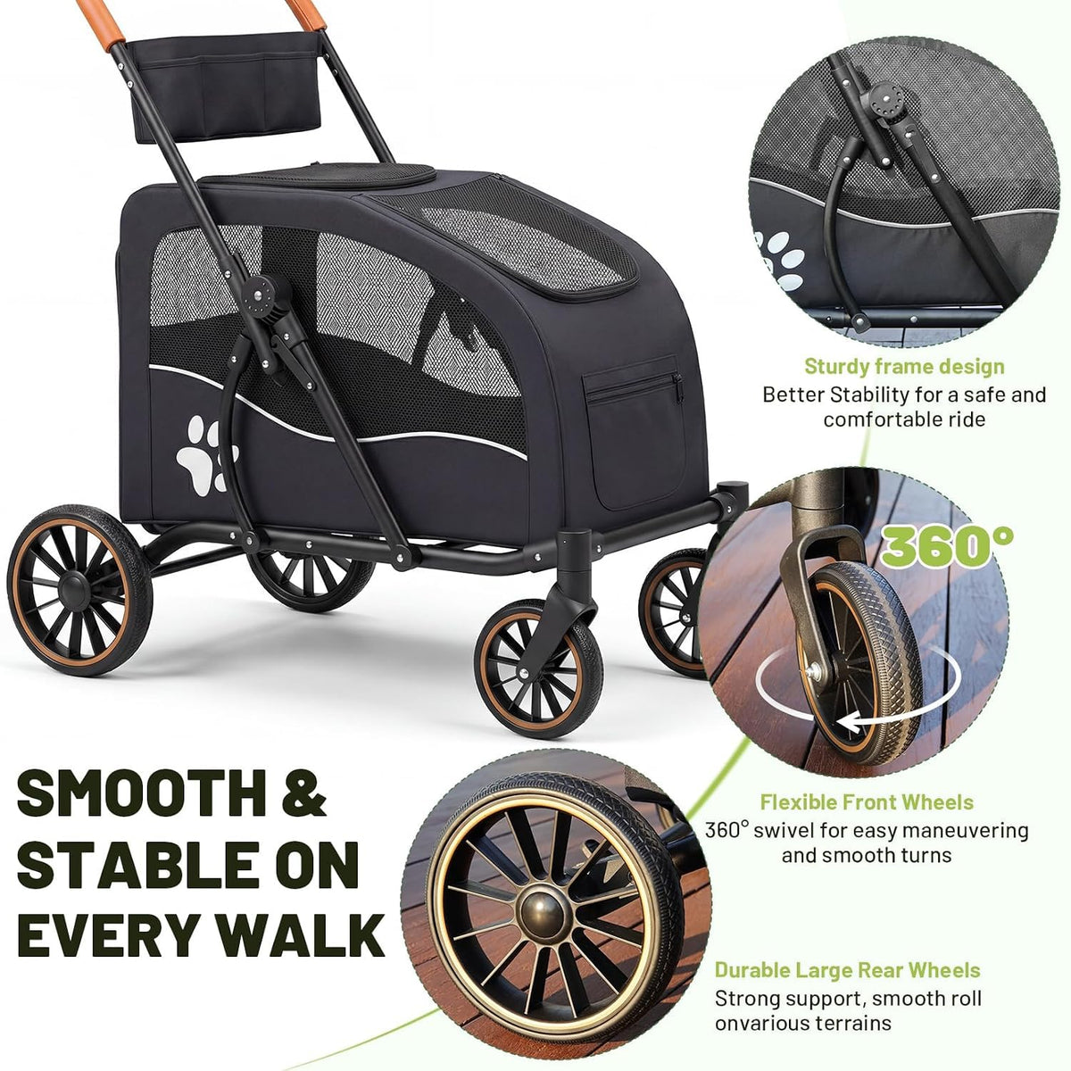 Foldable Dog Stroller for Large Dogs up to 110lbs I7897