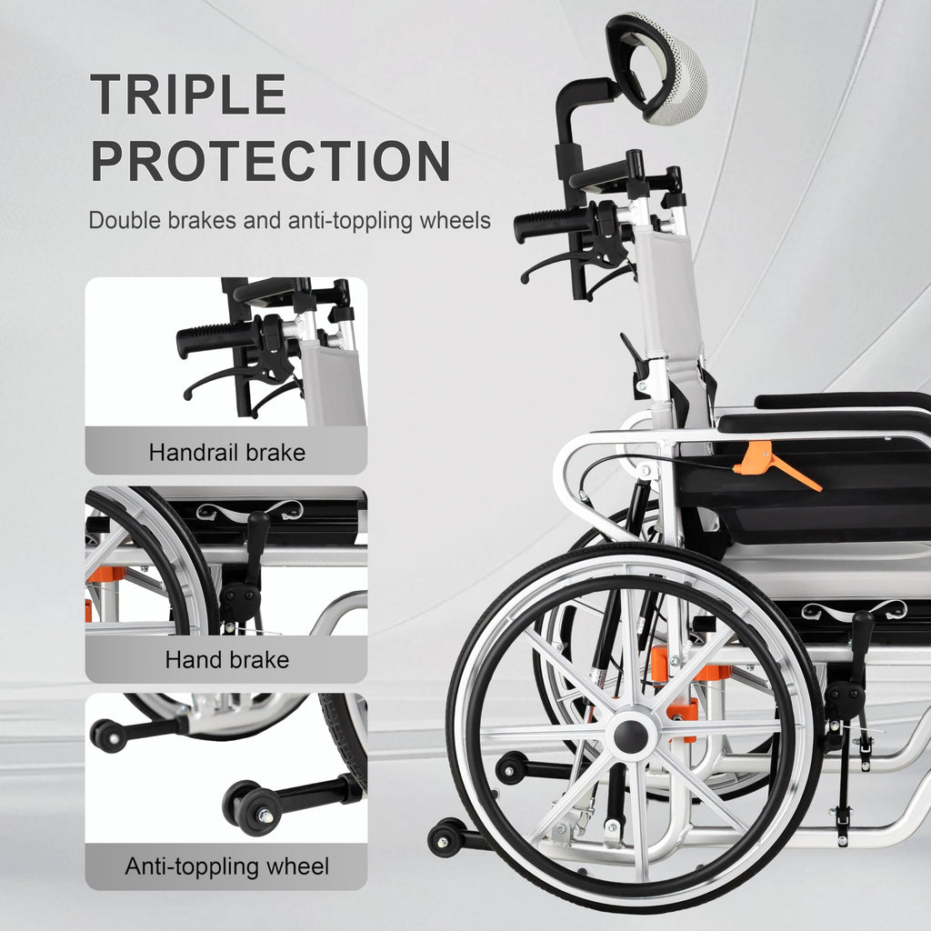 5-in-1 Reclining Wheelchair with 18.5" Wide Seat S2794