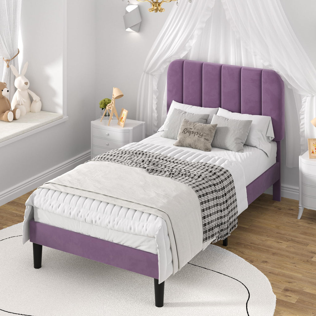Twin Size Velvet Upholstered Platform Bed Frame L12432
