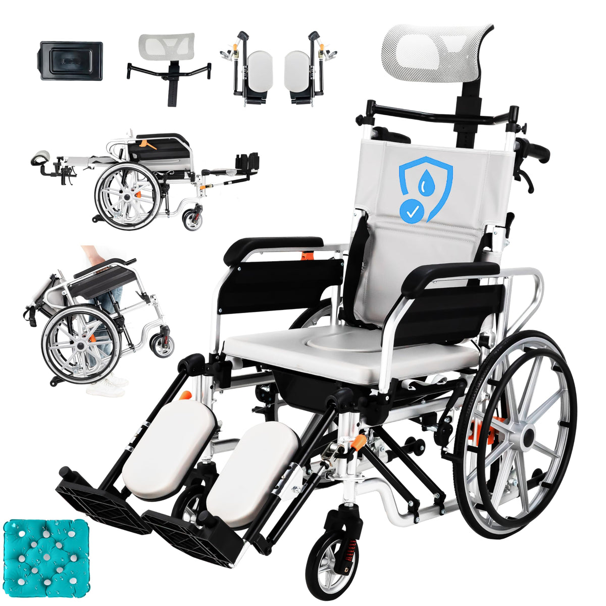 5-in-1 Reclining Wheelchair with 18.5" Wide Seat S2794