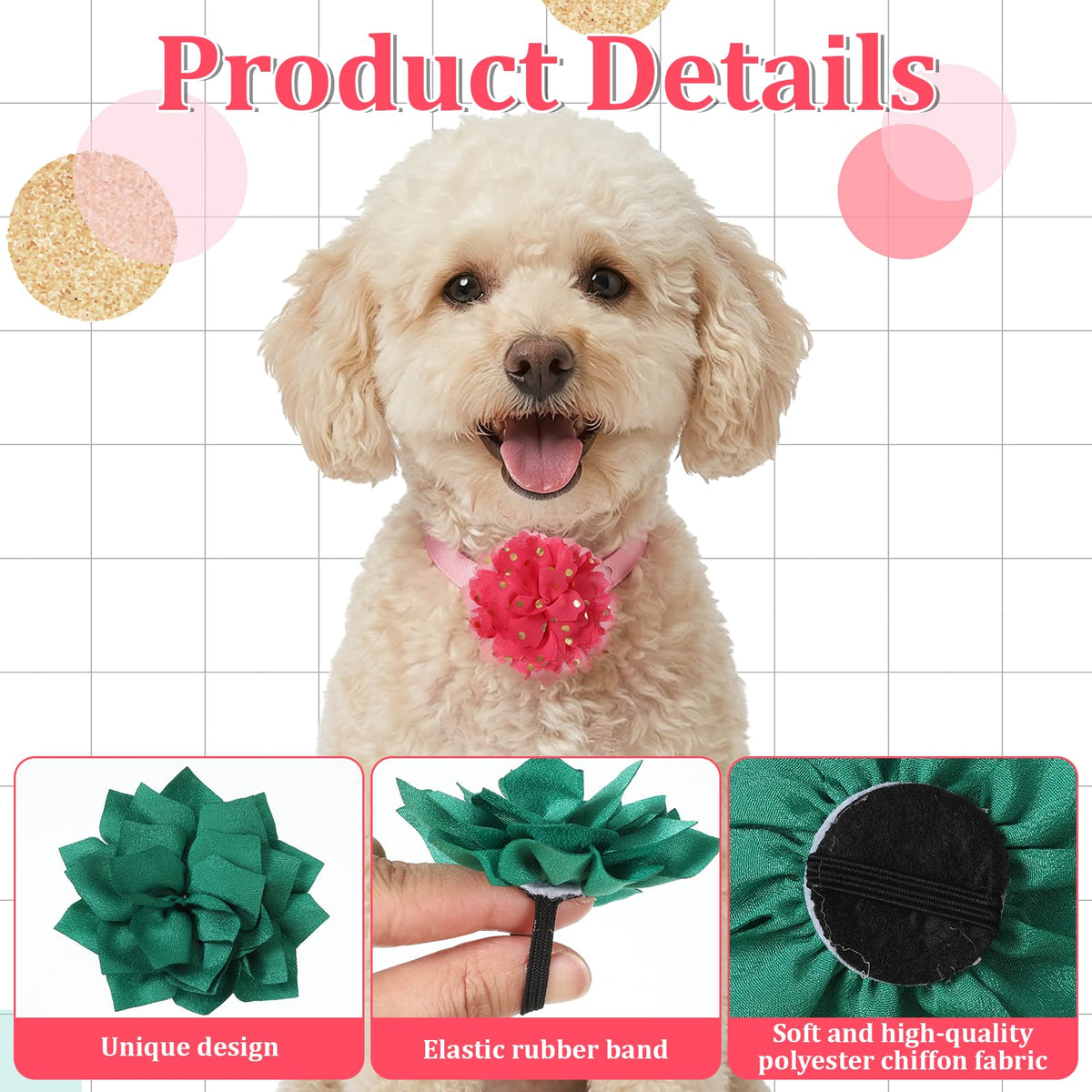 Multi Color Soft Chiffon Dog Collar Flower Bows N760862