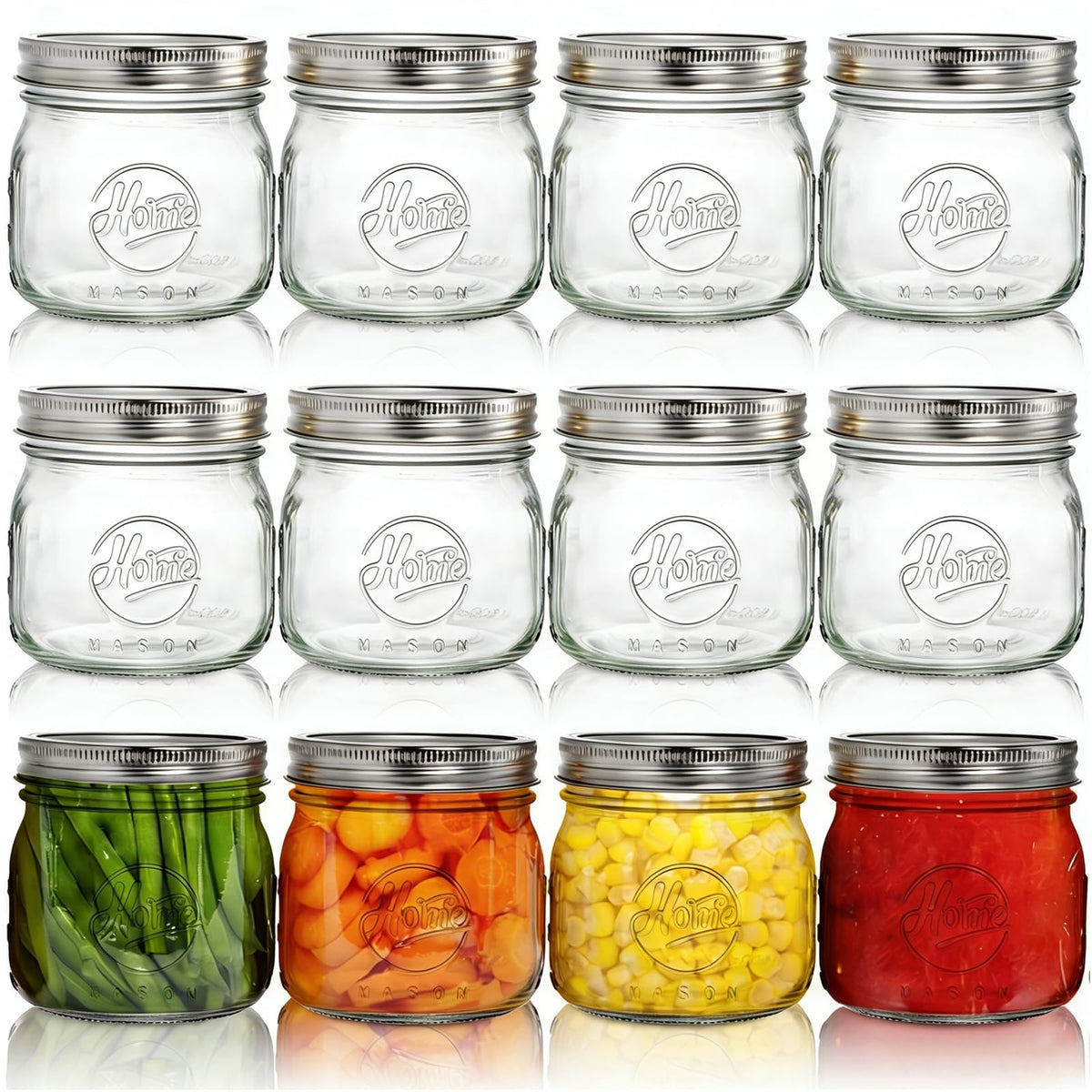 12 Pack 16Oz Wide Mouth Glass Mason Jars with Airtight Lids F704