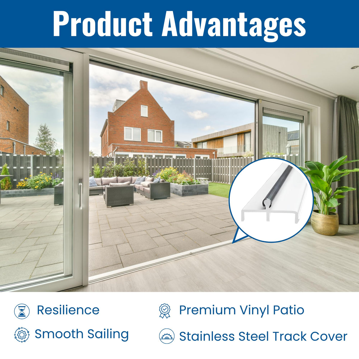 Vinyl Sliding Door Track with Stainless Steel Cover White 72 Inches H77668