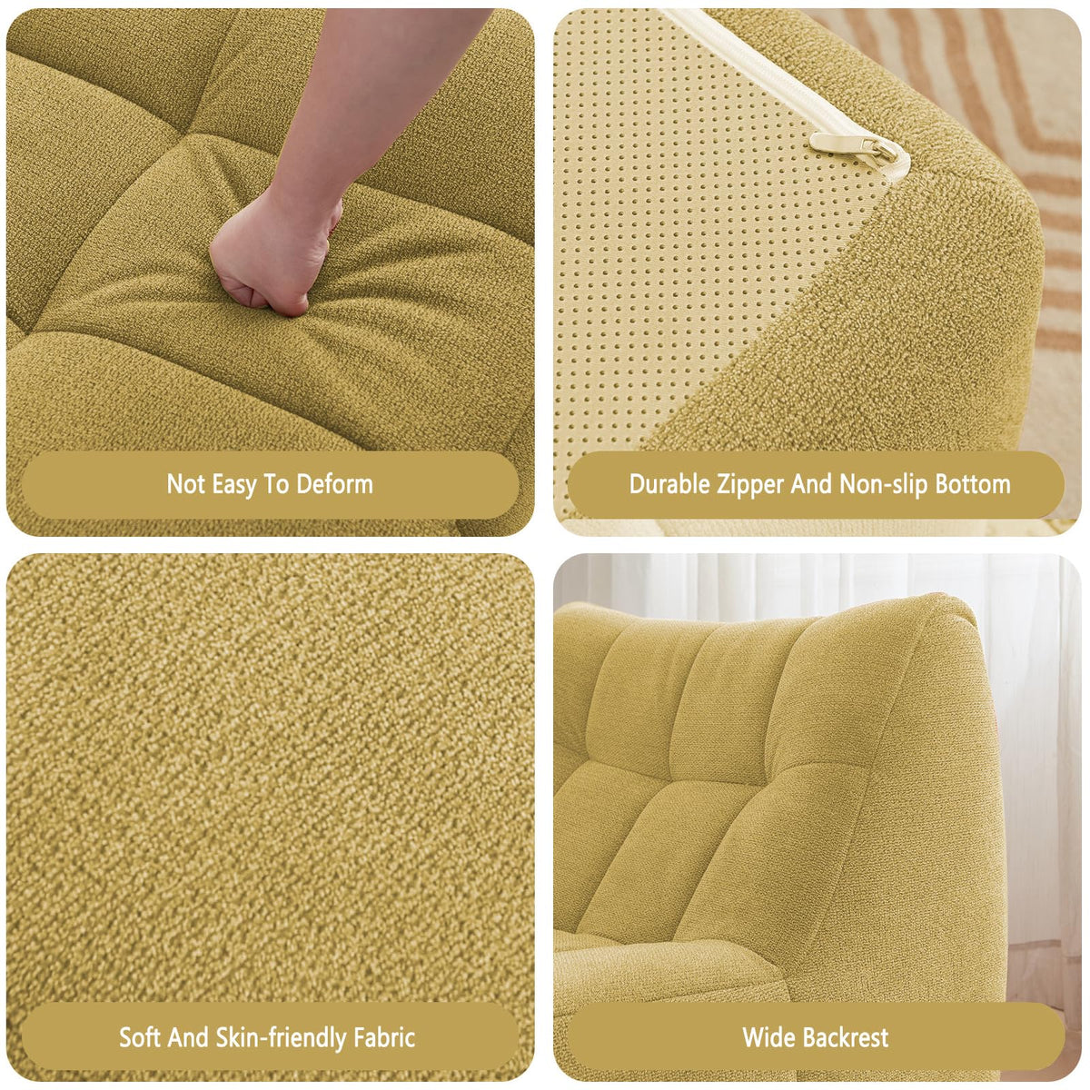 Yellow Memory Foam Bean Bag Chair with Ottoman Q104703