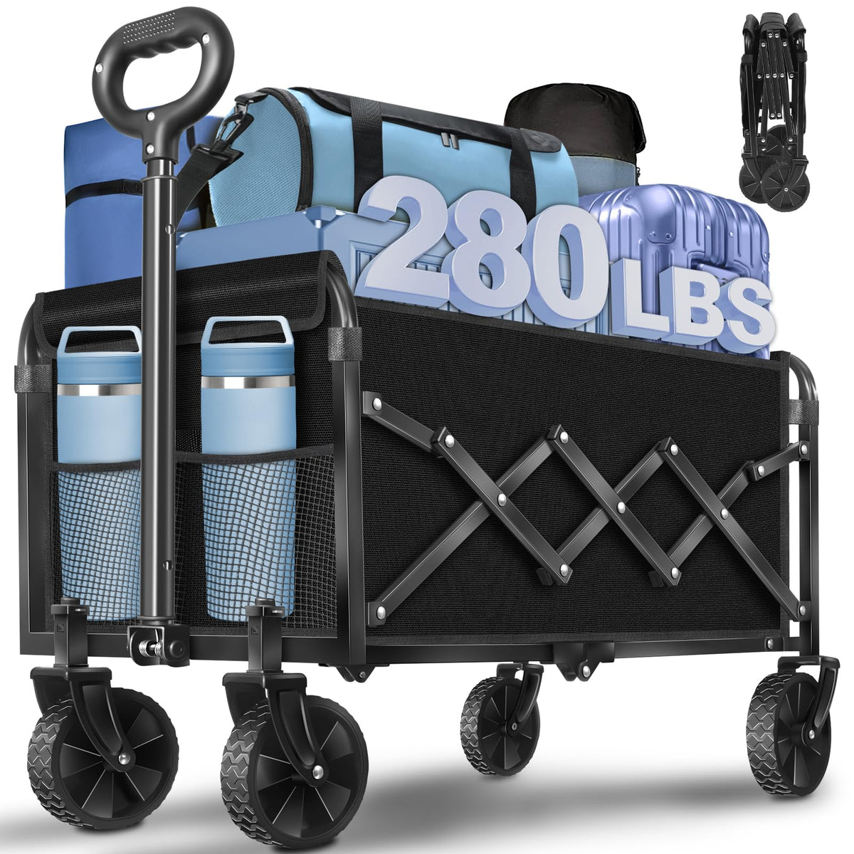 Foldable Collapsible Wagon Cart with Adjustable Handle U53024