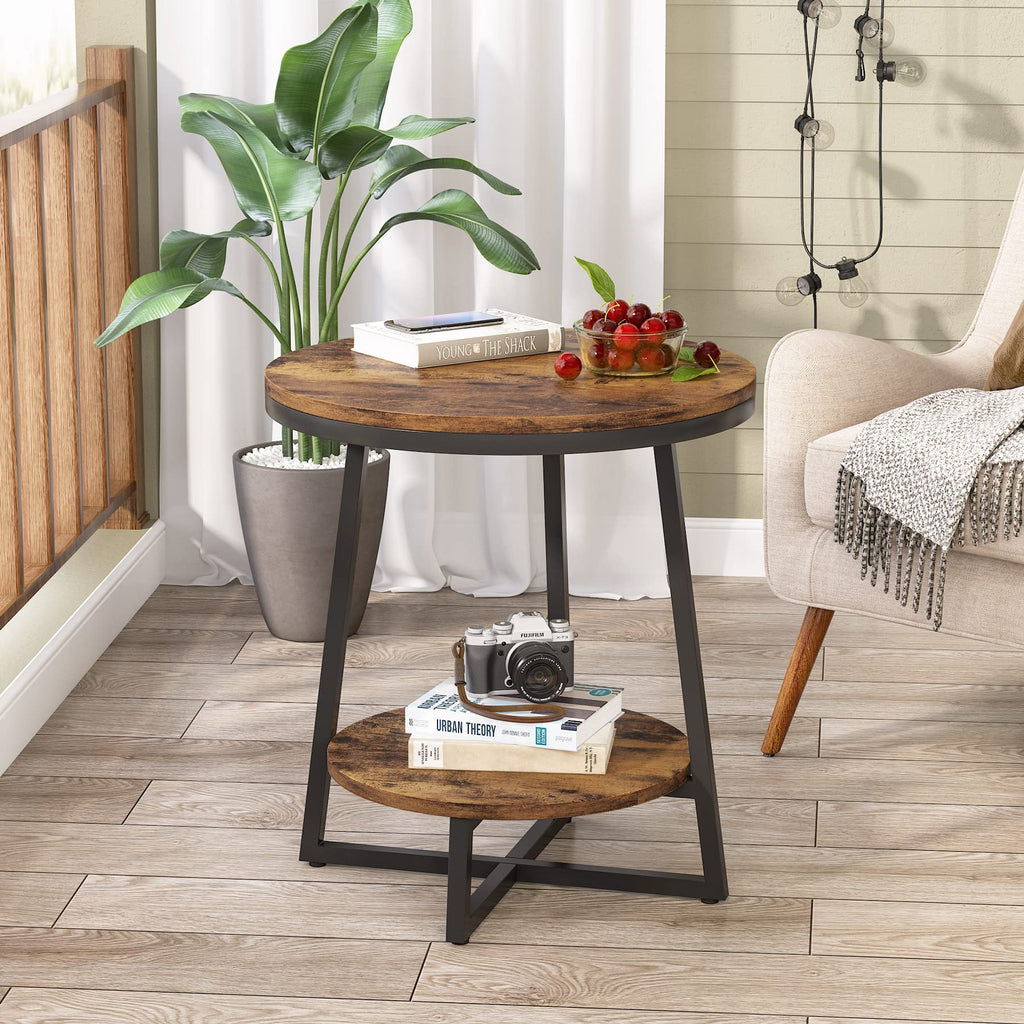 2 Tier Round End Table with Storage Shelf H41168