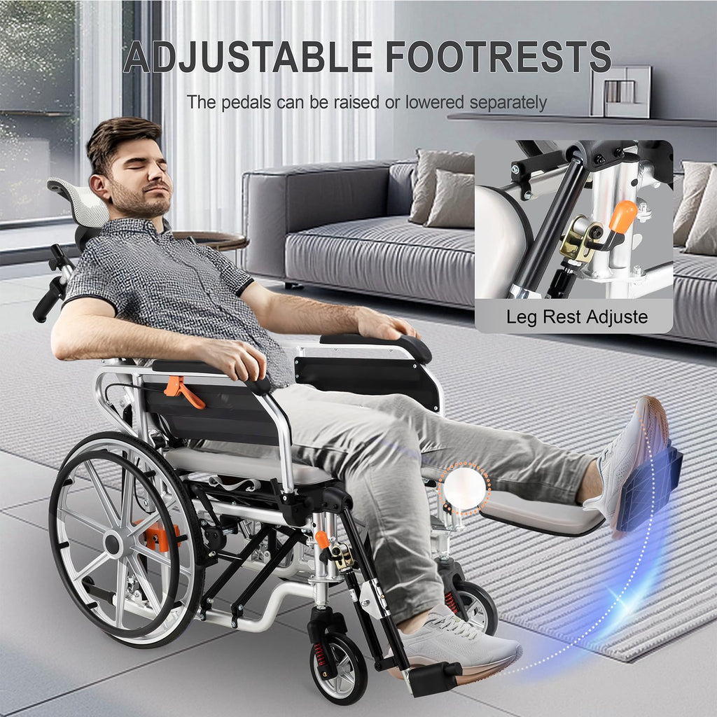 5-in-1 Reclining Wheelchair with 18.5" Wide Seat S2794