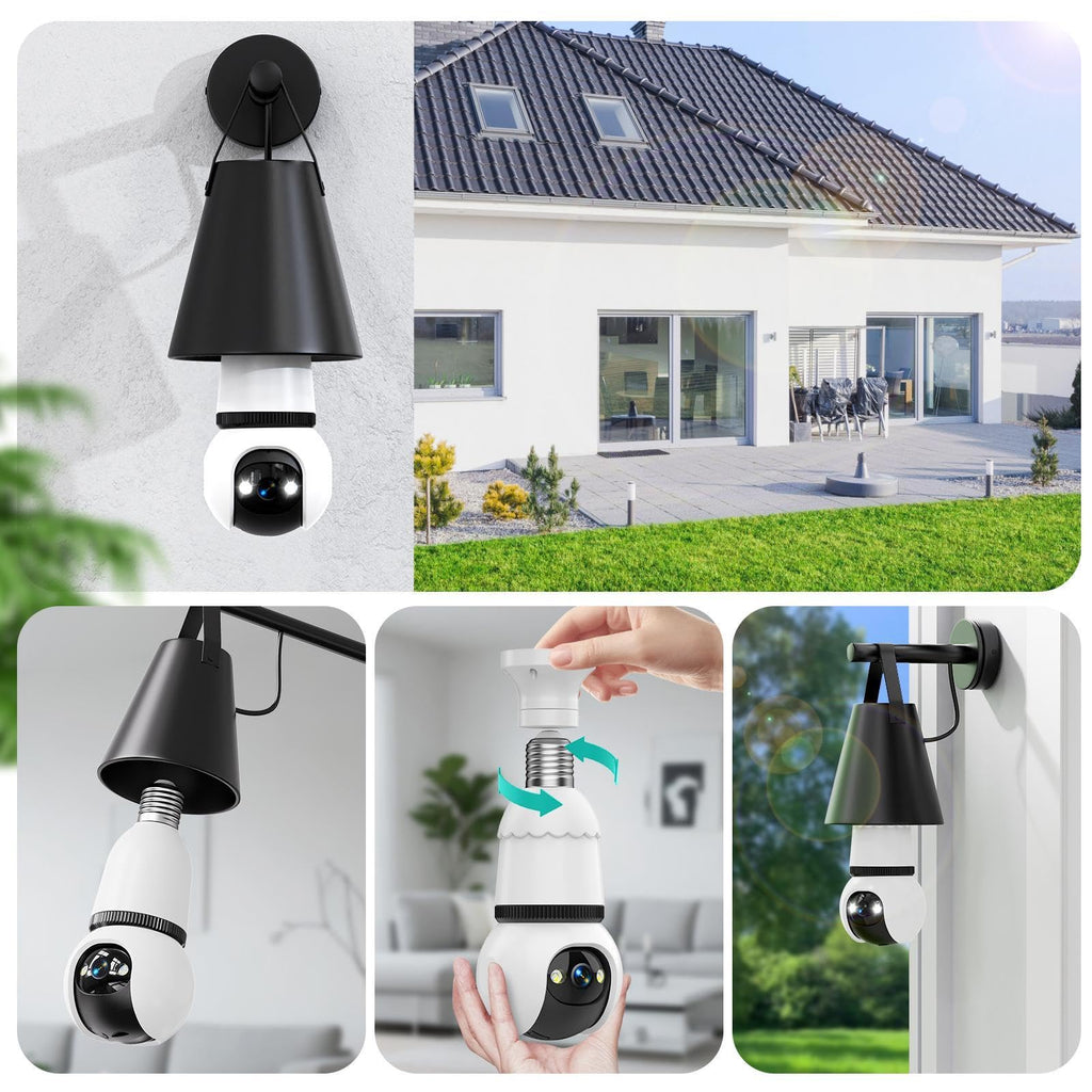 Light Bulb Security Camera 2K Color Night Vision Motion Detection Siren Alarm Two-Way Audio I436