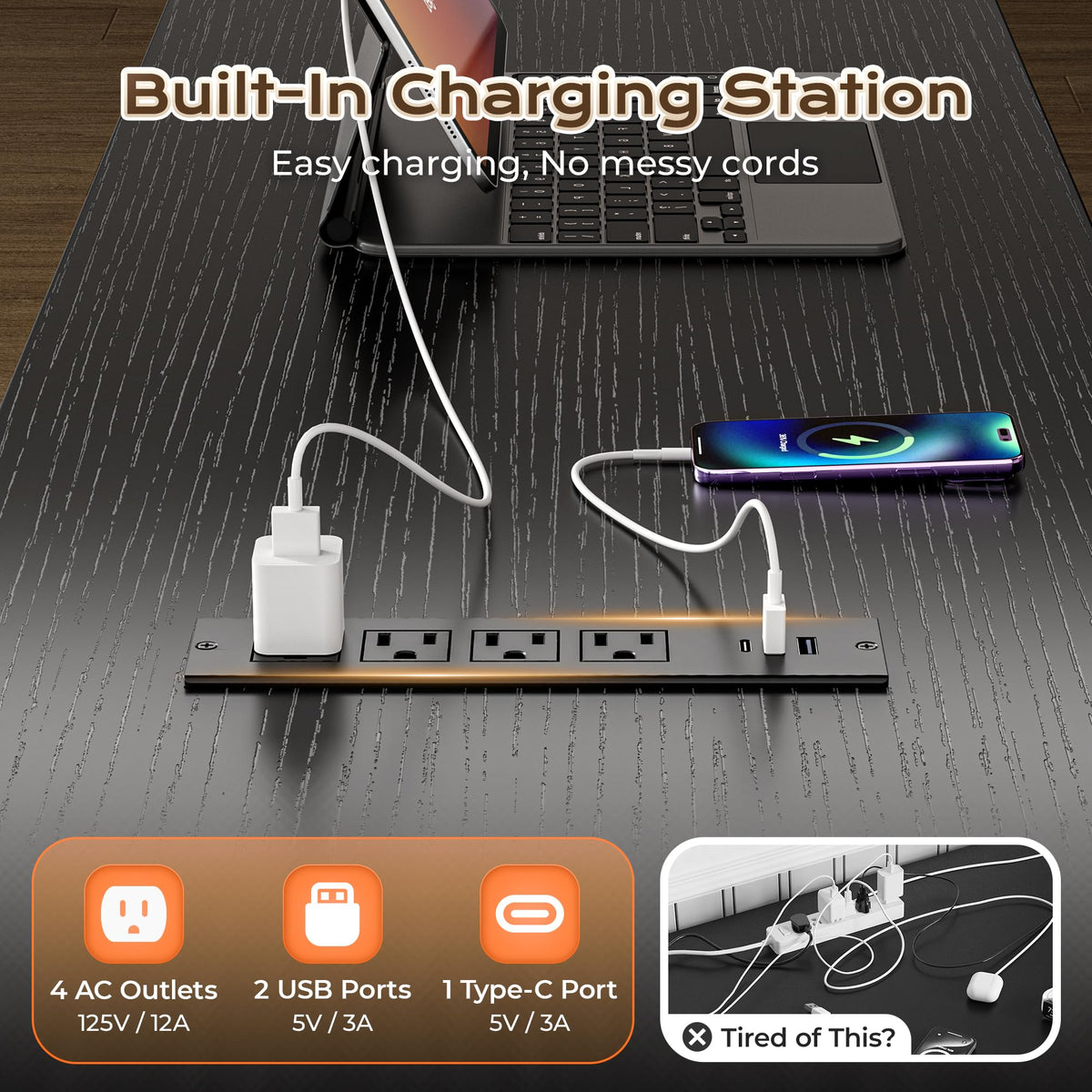 57.5 Inch L Shaped Gaming Desk with Power Outlets Q9847