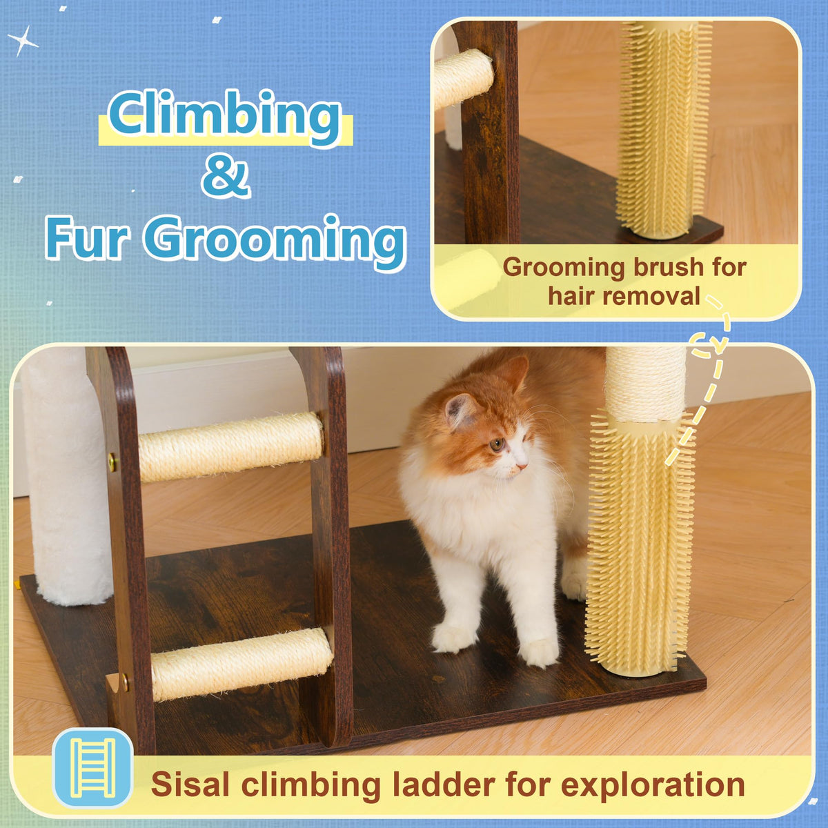 Wooden Cat Tree with Large Platforms Y8661