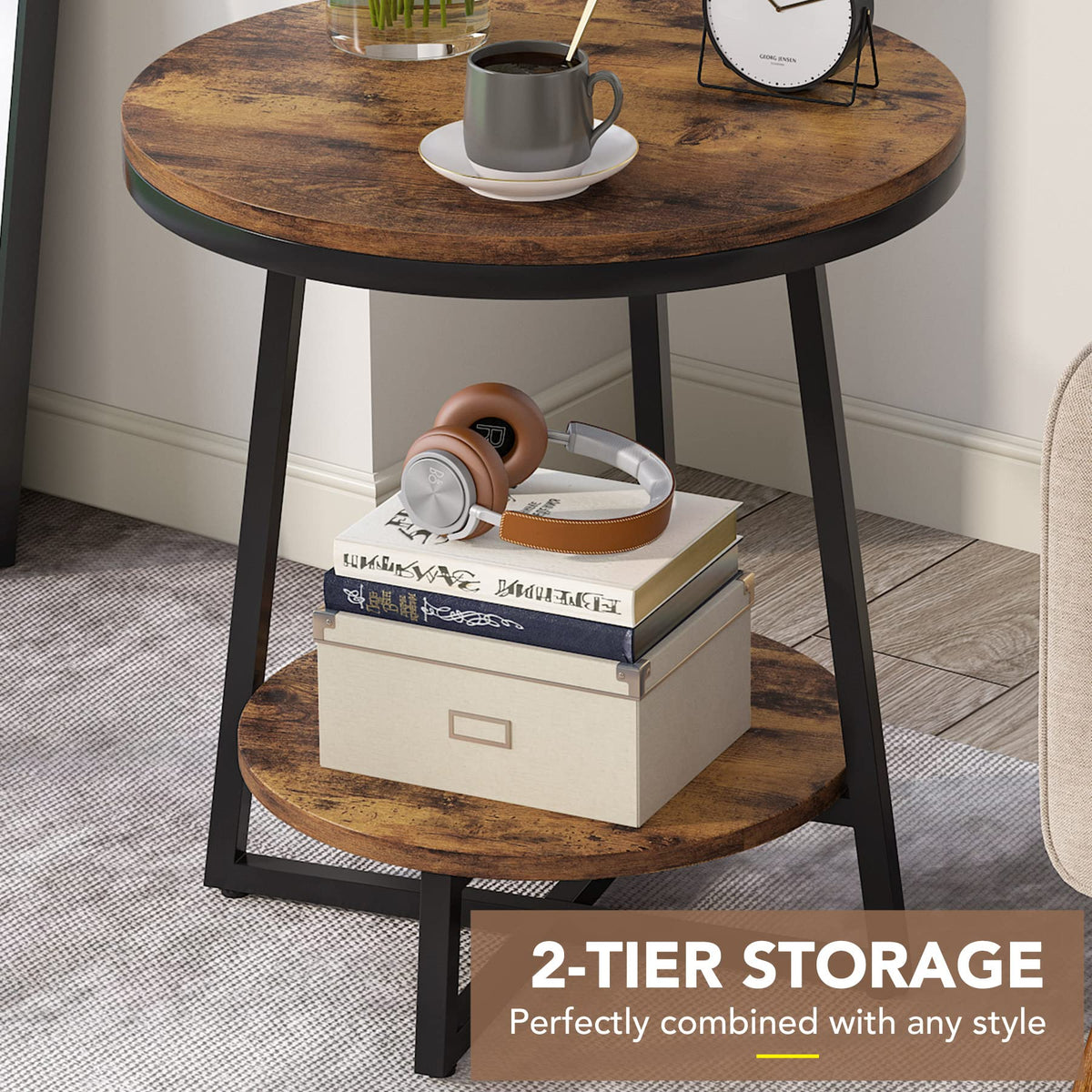 2 Tier Round End Table with Storage Shelf H41168