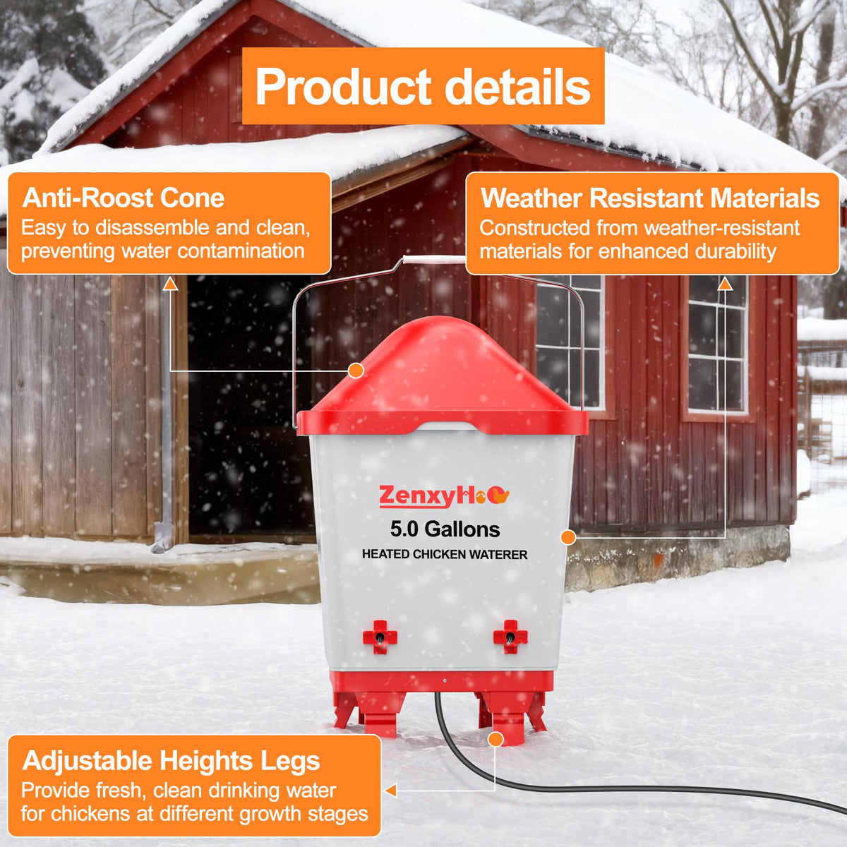 5.0 Gal Heated Chicken Waterer Bucket E6691