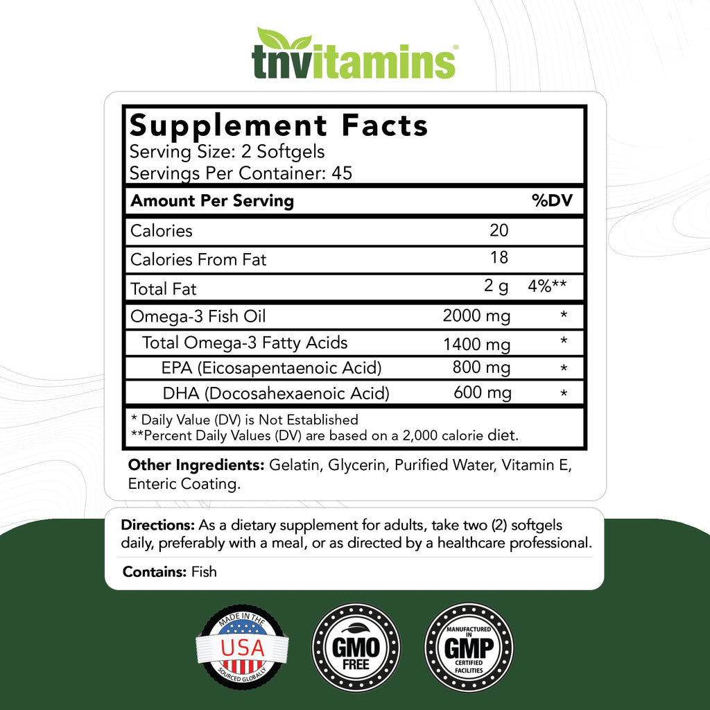 2000mg Omega-3 Fish Oil 90 Softgels K35525