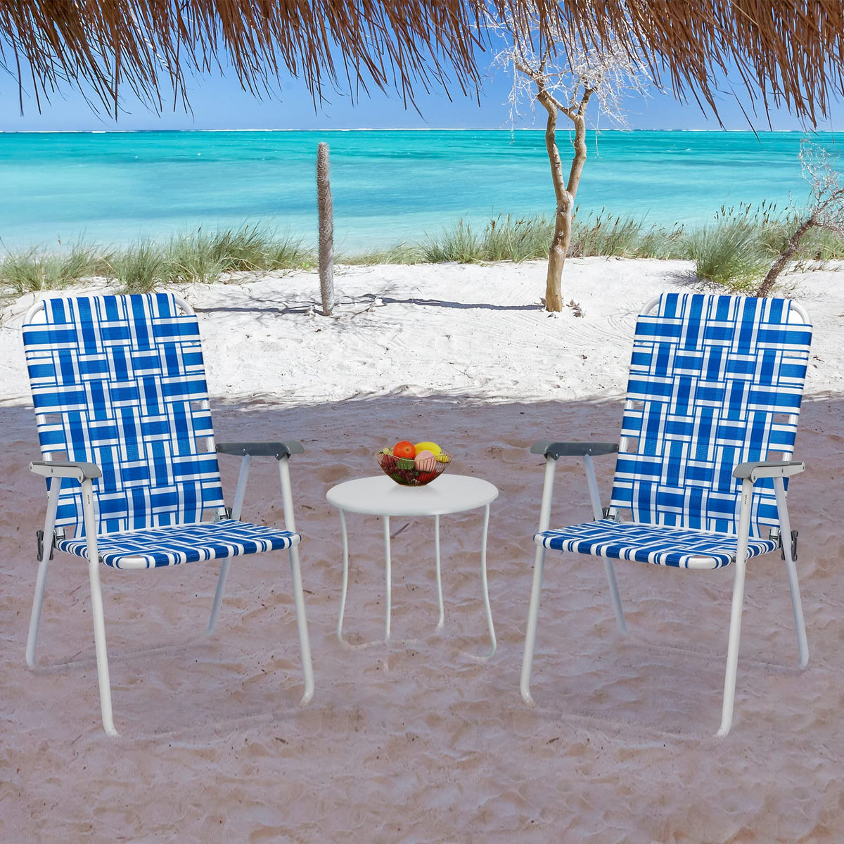 Set of 2 Blue & White Webbed Folding Chairs D6693
