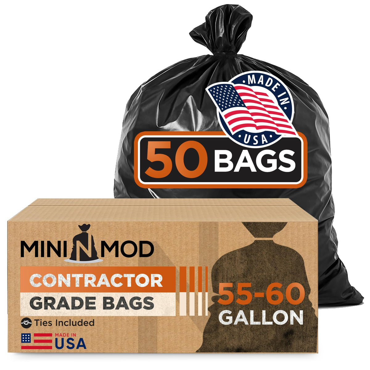55 Gallon Heavy Duty Trash Bags 50 Count with Ties P7237