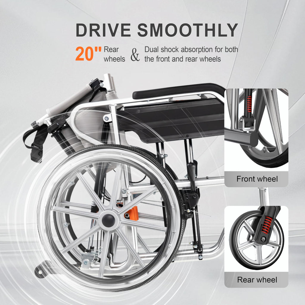 5-in-1 Reclining Wheelchair with 18.5" Wide Seat S2794