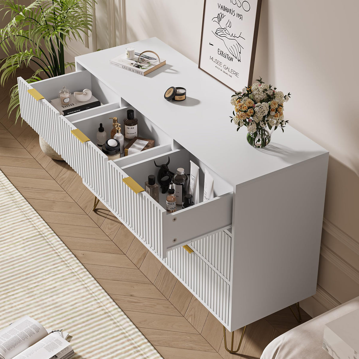 White 7 Drawer Fluted Dresser R2579
