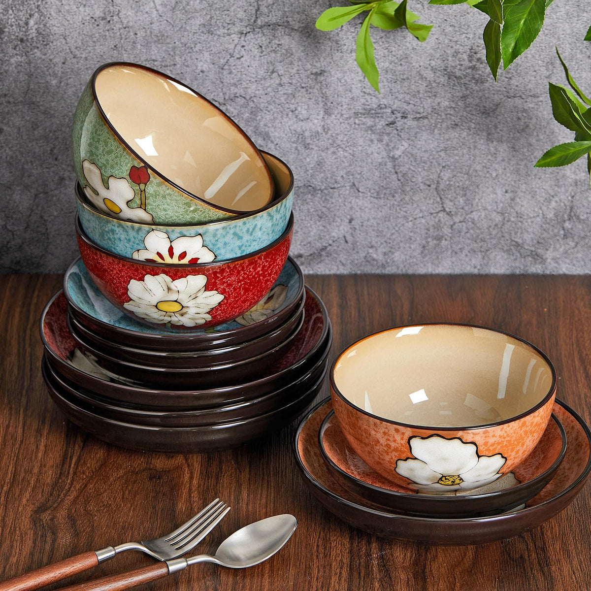 12 Pcs Floral Ceramic Dinnerware Set for 4 O226072
