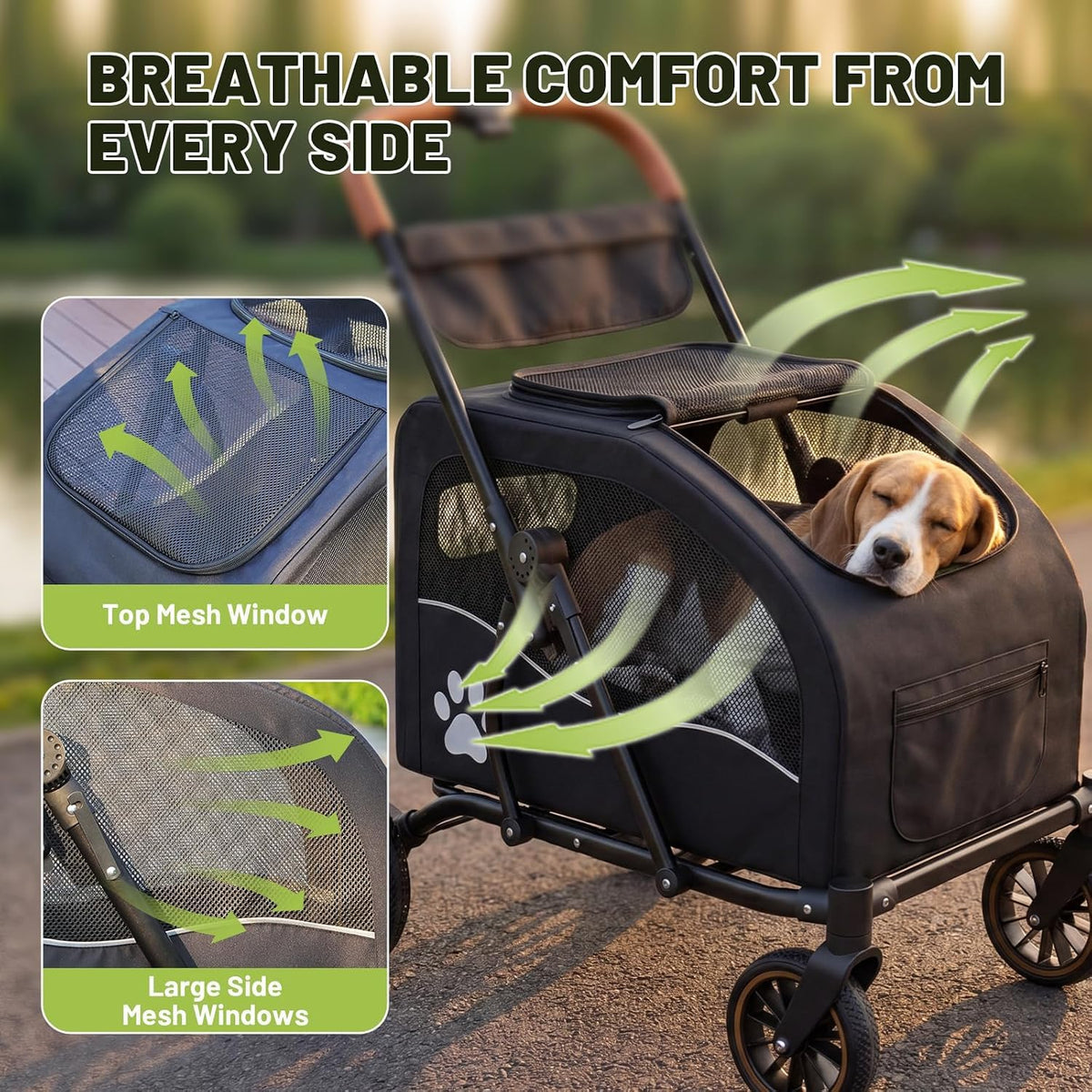 Foldable Dog Stroller for Large Dogs up to 110lbs I7897