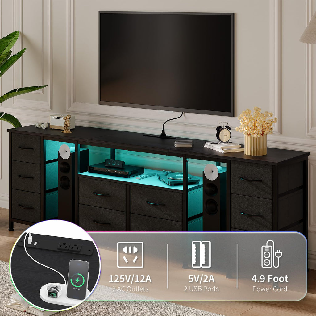 Black 10 Drawer Dresser TV Stand with Power Outlets K79602