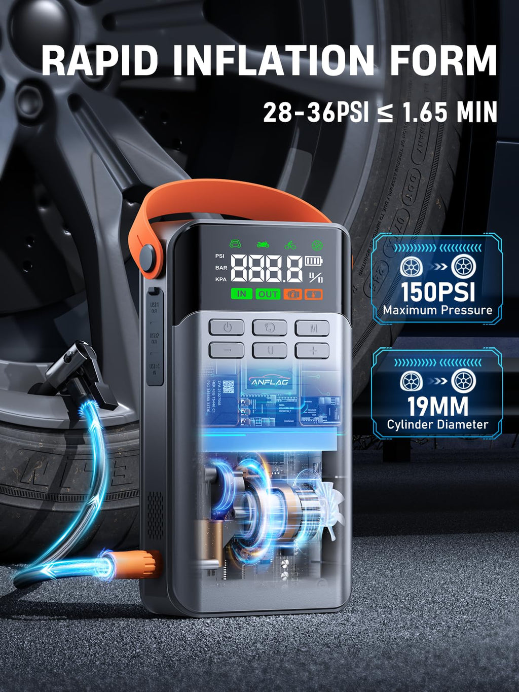 8-in-1 Car Jump Starter with Air Compressor W39453