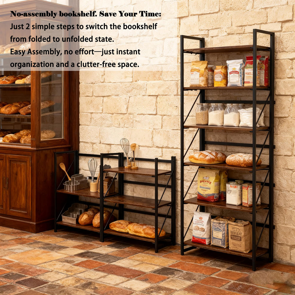 5-Tier Rustic Brown Folding Bookshelf W7891
