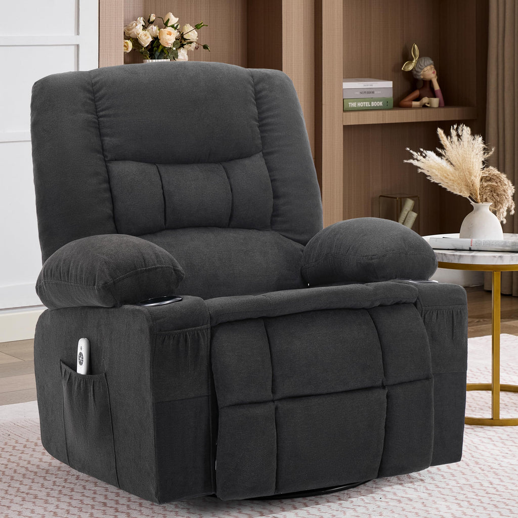 Oversized Swivel Rocker Recliner Chair with Massage & Heat, Black L443477