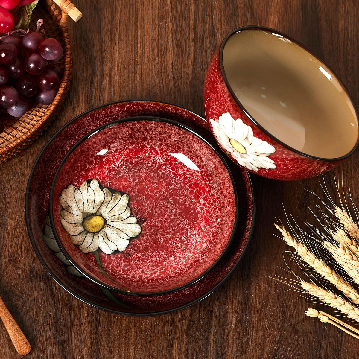 12 Pcs Floral Ceramic Dinnerware Set for 4 O226072