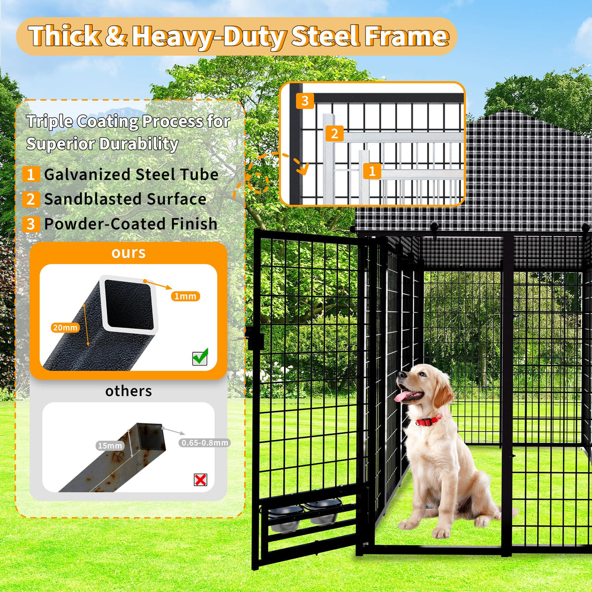 Large Heavy-Duty Dog Kennel with Roof, 4x8x6 Ft Z3323