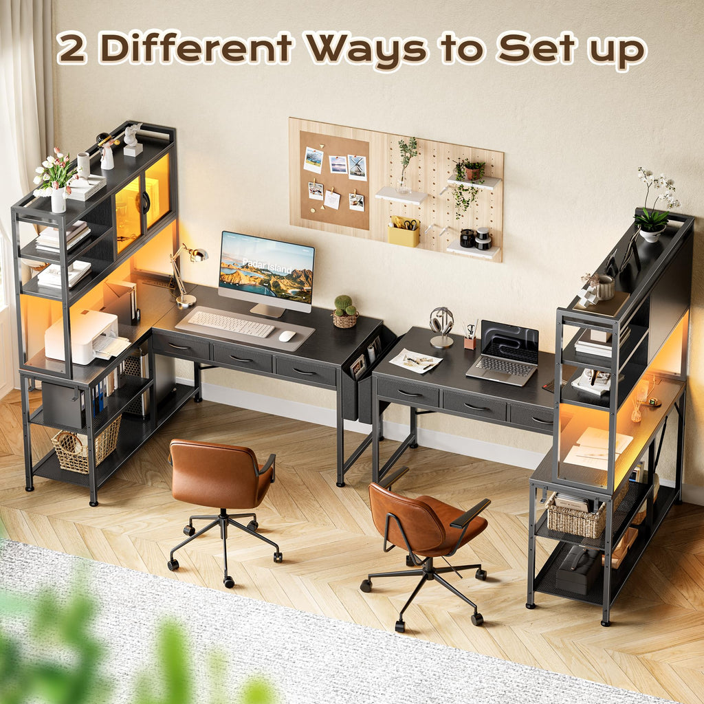 57.5 Inch L Shaped Gaming Desk with Power Outlets Q9847