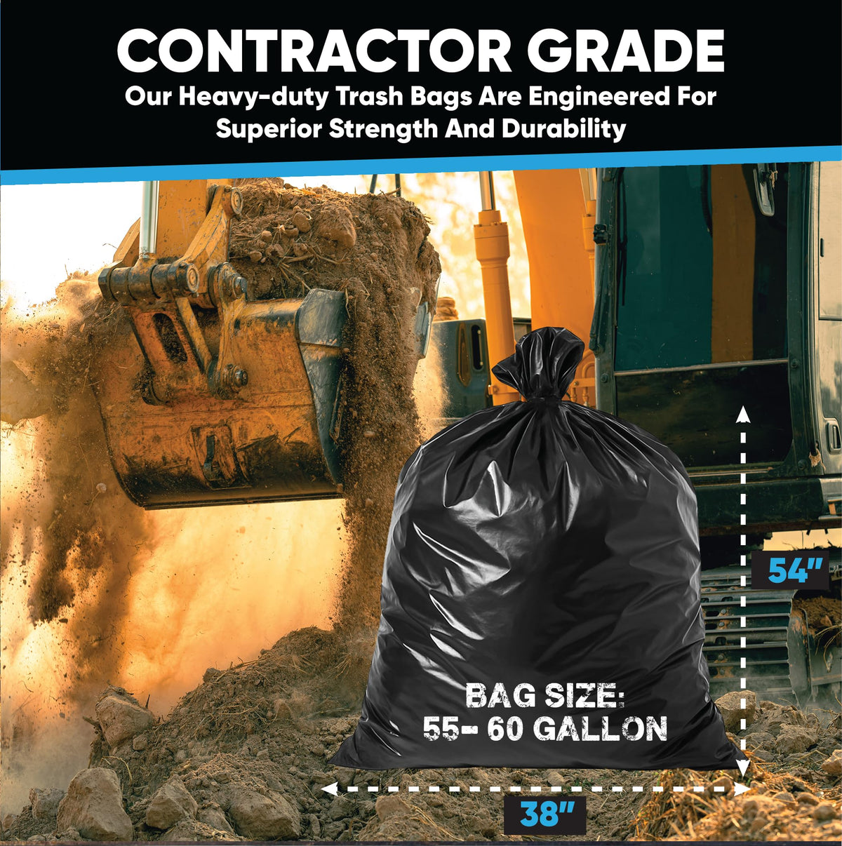 55 Gallon Heavy Duty Trash Bags 50 Count with Ties P7237